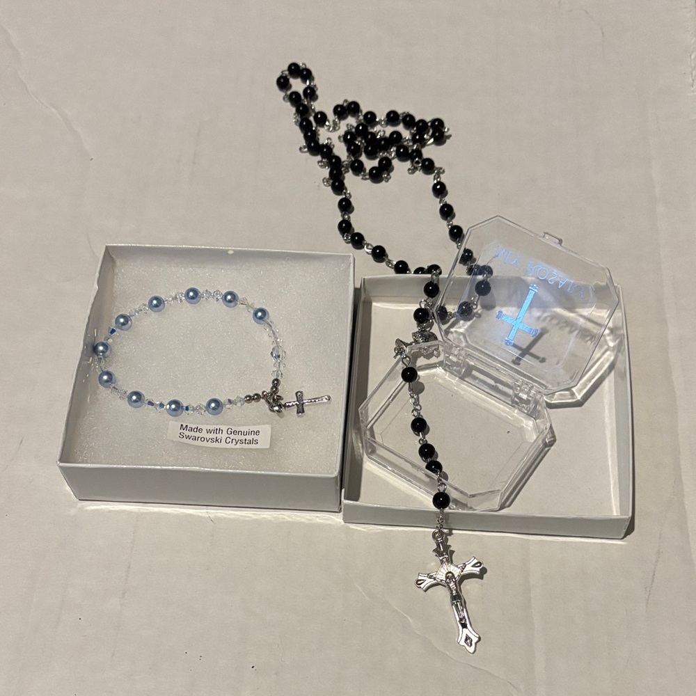 Black and Blue Beaded Rosary with Cross